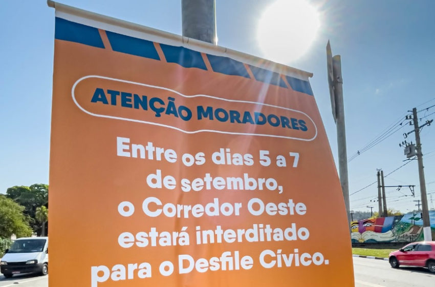  Trecho do Corredor Oeste será interditado na segunda-feira (5) para o Desfile de 7 de Setembro